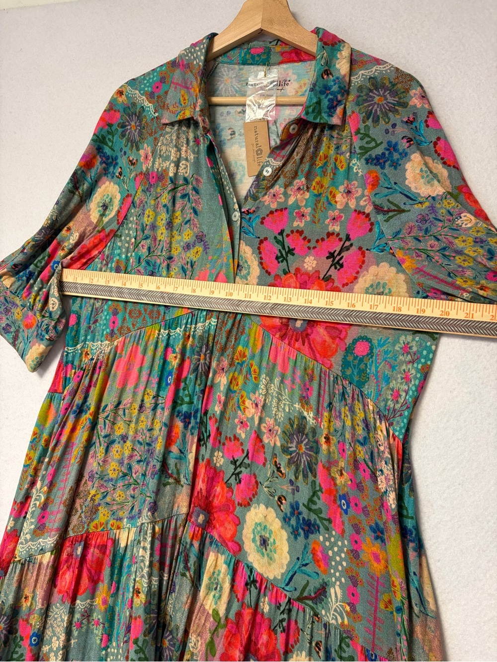 Natural Life Rebecca ButterSoft Blue Garden Patchwork Floral Midi Dress L NWT - Picture 13 of 14
